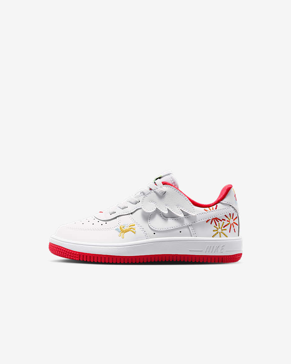 Nike Force 1 Low EasyOn 马年限定脱缰系列新年款幼童运动鞋 - 白色/白色/大学红/白色