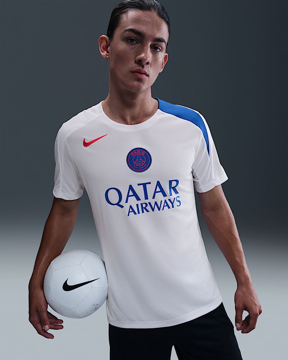 巴黎圣日耳曼足球俱乐部 Strike Third Nike Dri-FIT Total 90 男子速干足球针织上衣 - 白色/白色/皇家蓝/全球红