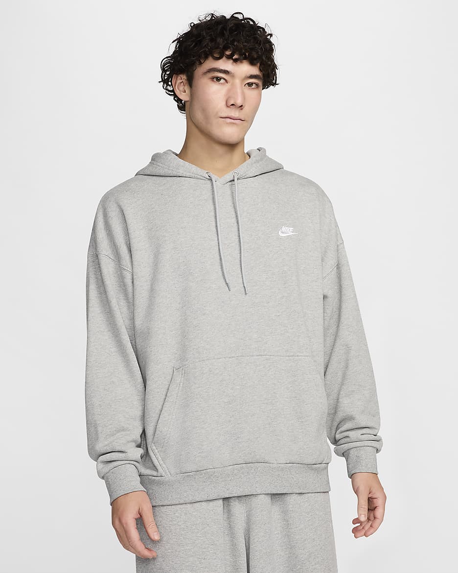 Nike Club Fleece 男子 Oversize 风法式毛圈套头连帽衫 - 调色暗灰/浅烟灰/白色
