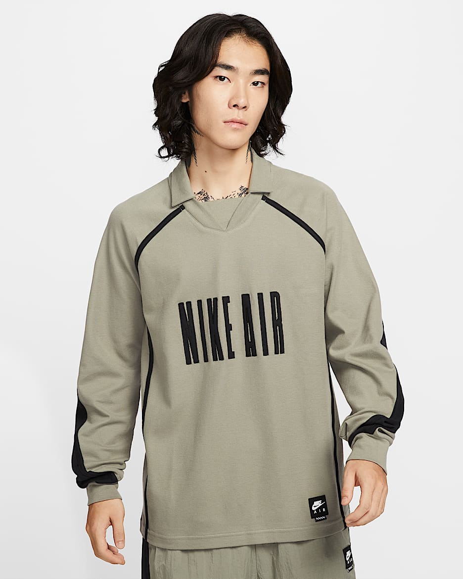 Nike Air 男子长袖足球上衣 - 浅军绿/黑/黑
