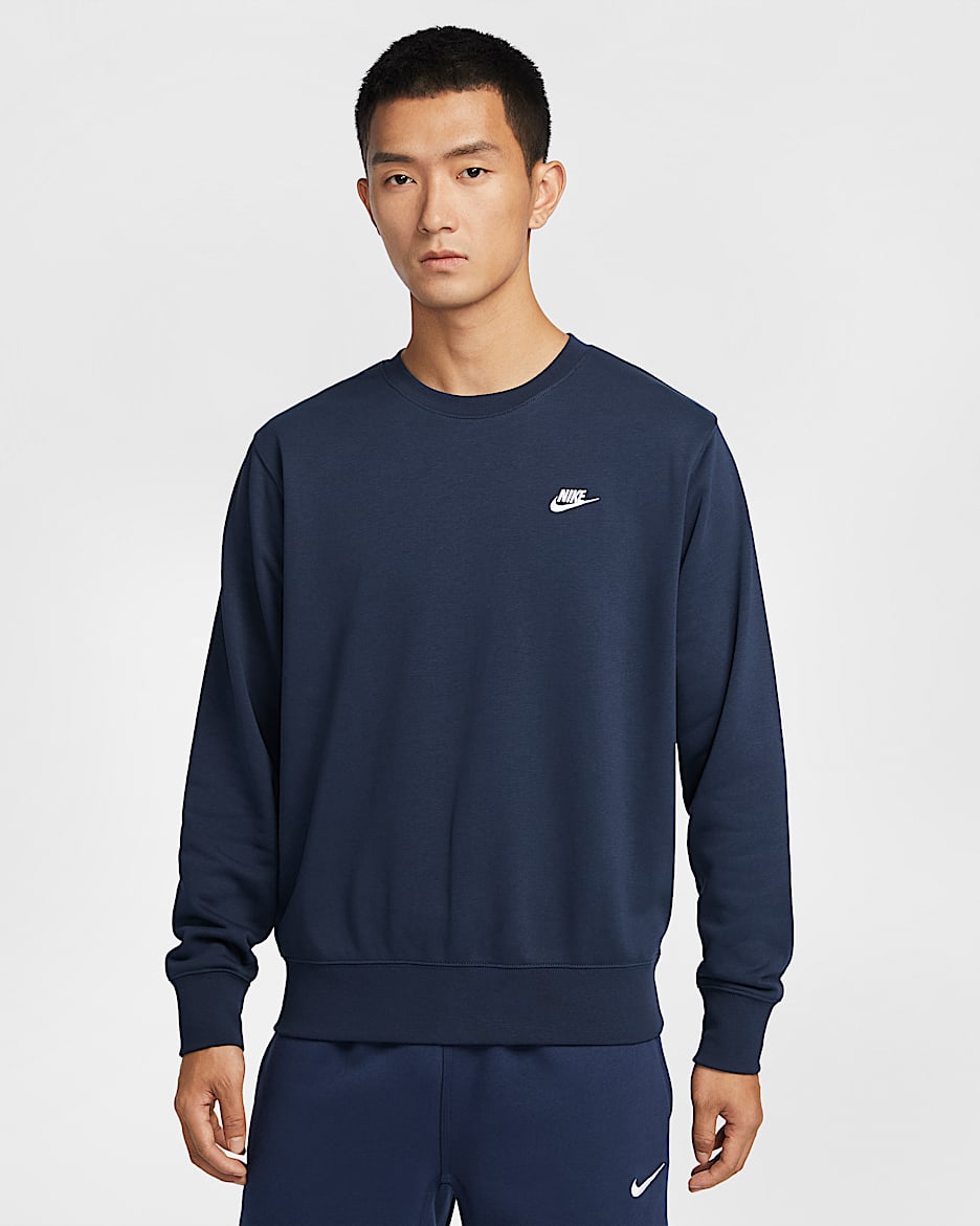 Nike Club 男子法式毛圈圆领上衣 - 黑曜石色/白色