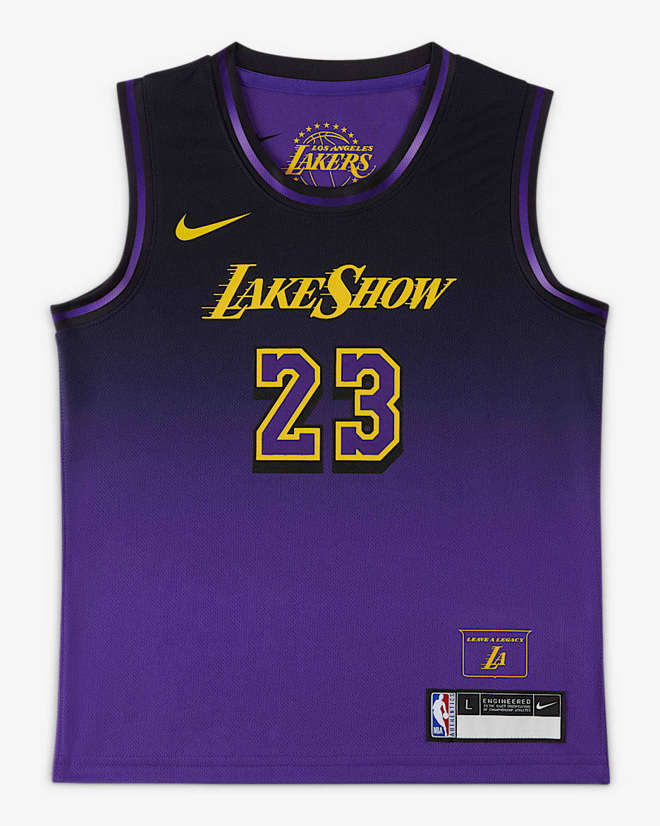 2024/25 赛季洛杉矶湖人队勒布朗·詹姆斯 (LeBron James) City Edition Nike NBA Jersey 幼童球衣 - 全域紫