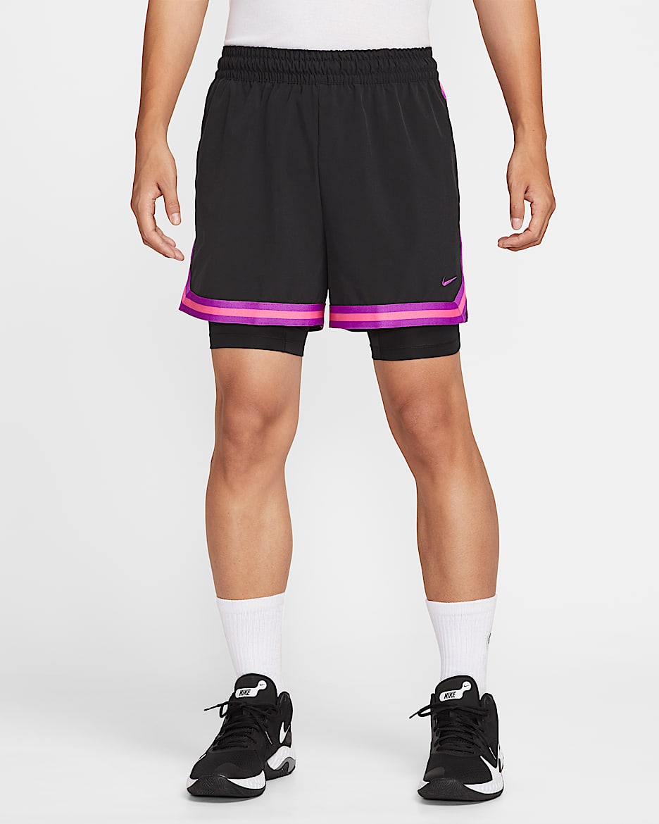 Nike DNA Dri-FIT 男子速干二合一篮球短裤 - 黑/明亮紫