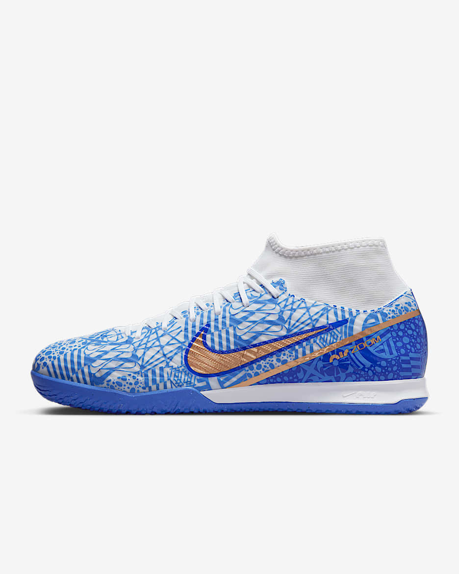 Nike Zoom Superfly 9 Academy CR7 IC 耐克C罗系列男子室内球场足球鞋 - 白色/和谐蓝/中蓝/金属铜