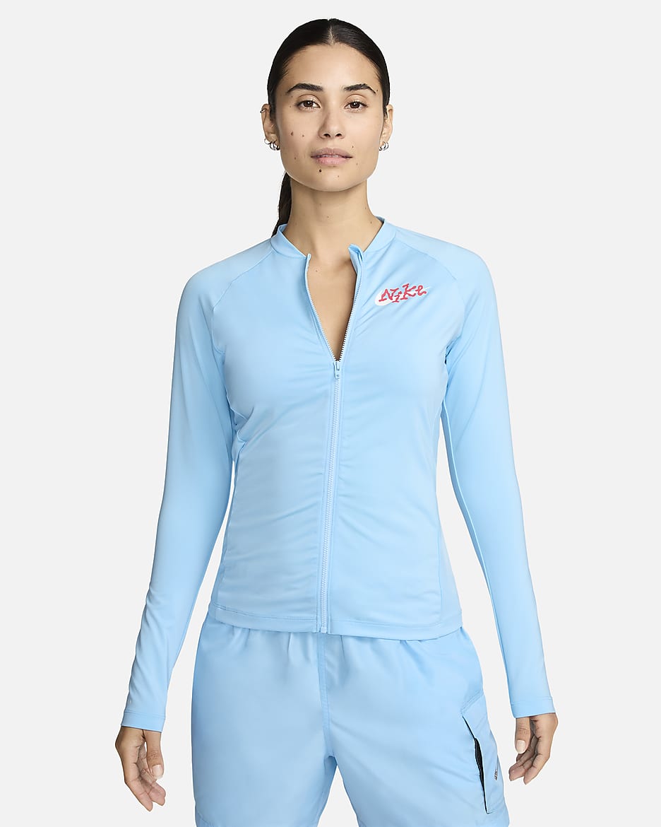 Nike Swim 女子全长拉链开襟长袖防晒上衣 - 水宝蓝/白色