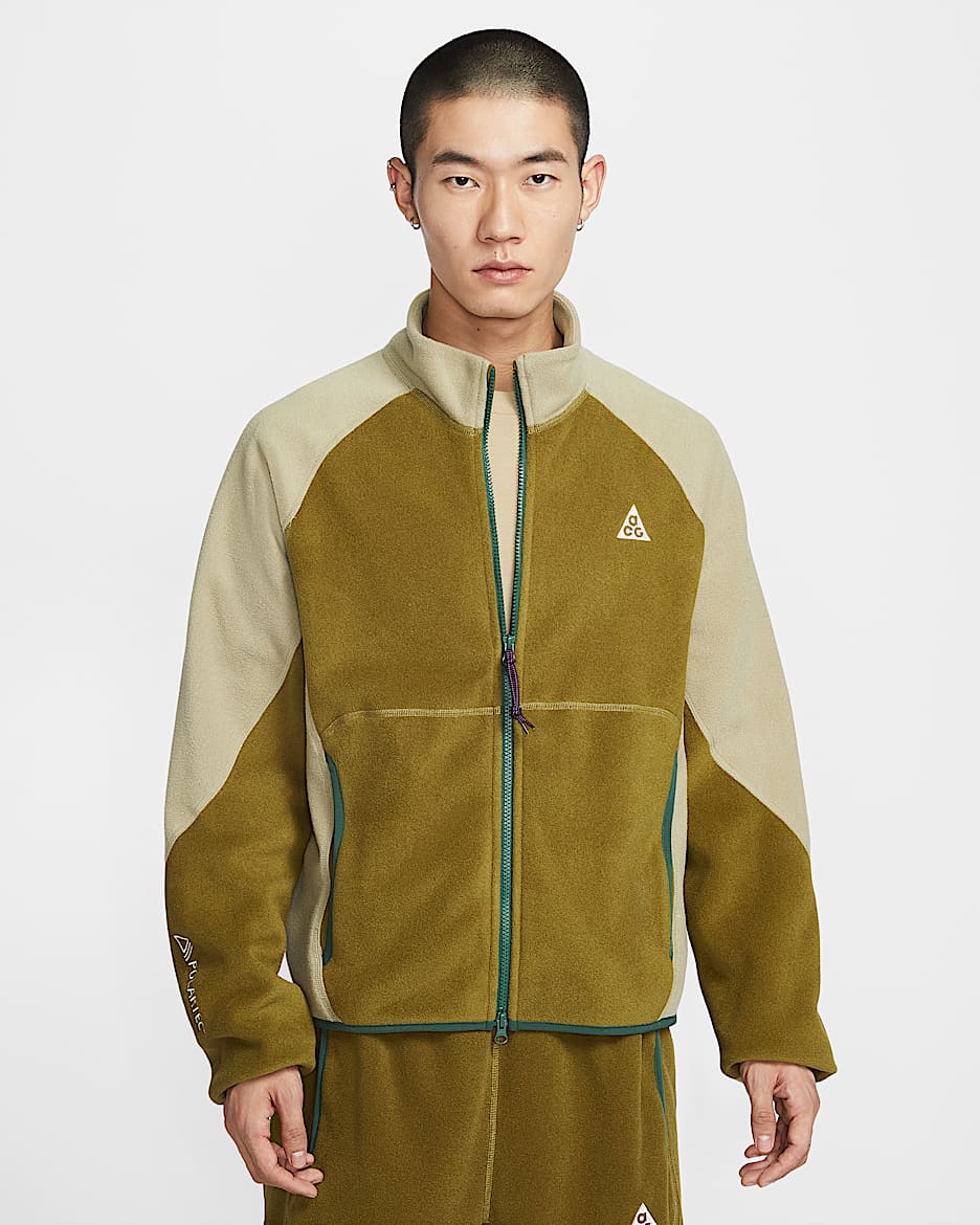 Nike ACG "Wolf Tree" 男子全长拉链开襟摇粒绒夹克 - 高射炮橄榄绿/橄榄绿/冷杉绿/山峰白