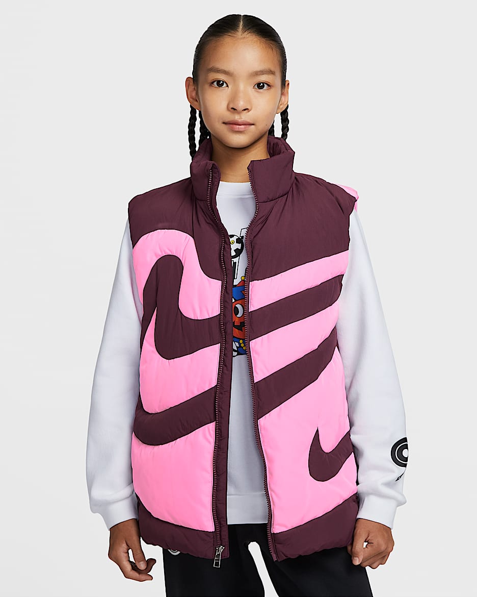 Nike Sportswear Swoosh 大童羽绒绗缝马甲 - 波尔多酒红色