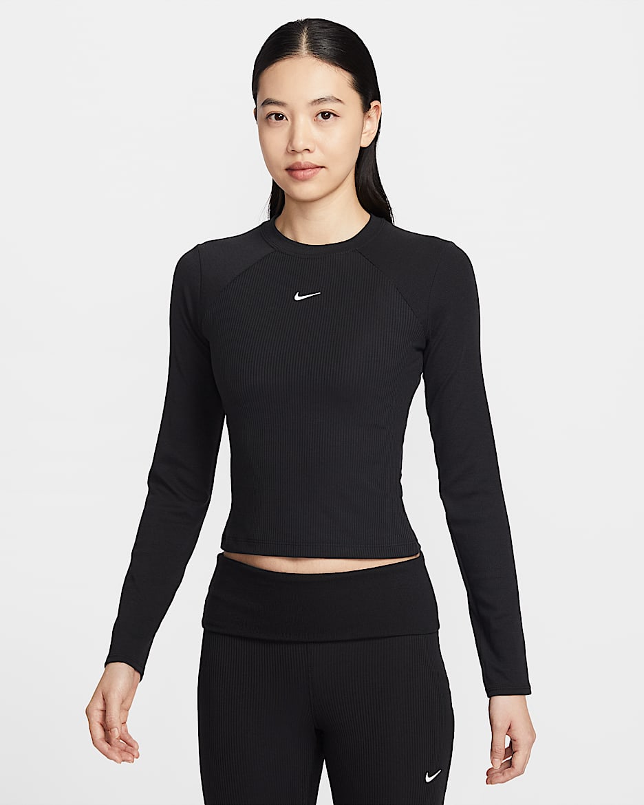 Nike Sportswear Chill Knit 女子紧身长袖罗纹上衣 - 黑/帆白