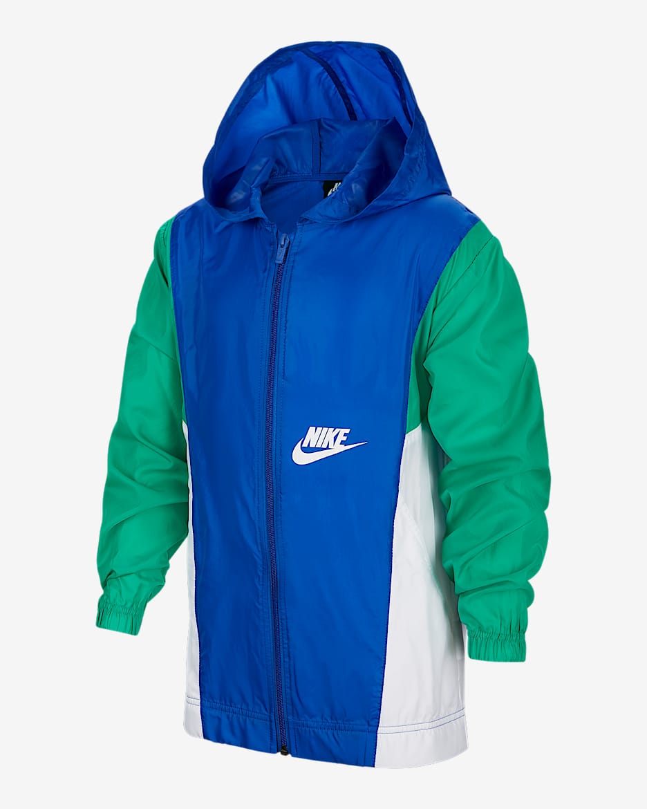 Nike Sportswear 大童（男孩）梭织夹克 - 游戏宝蓝/体育场绿/白色/白色