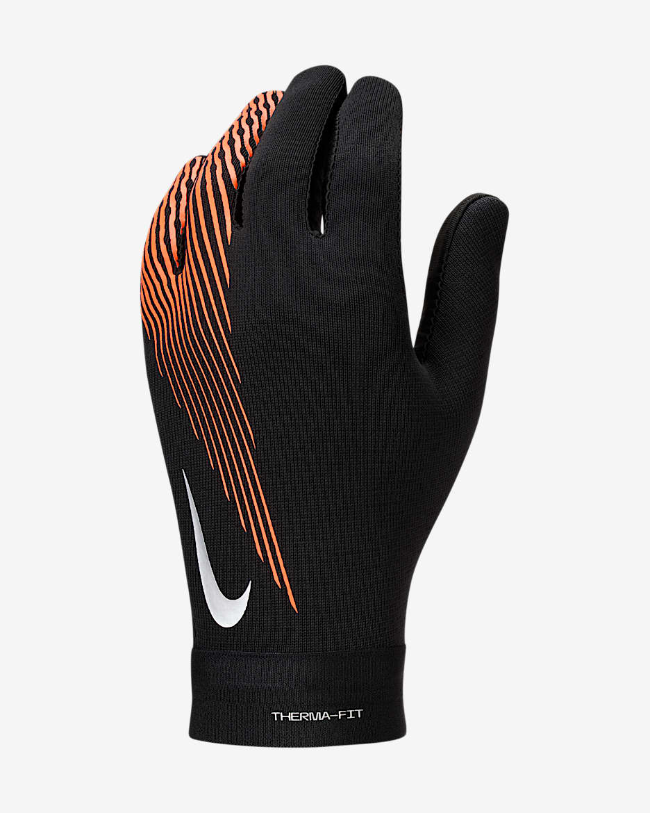 Nike Academy Therma-FIT 足球手套（1 副） - 黑/橙红/金属银