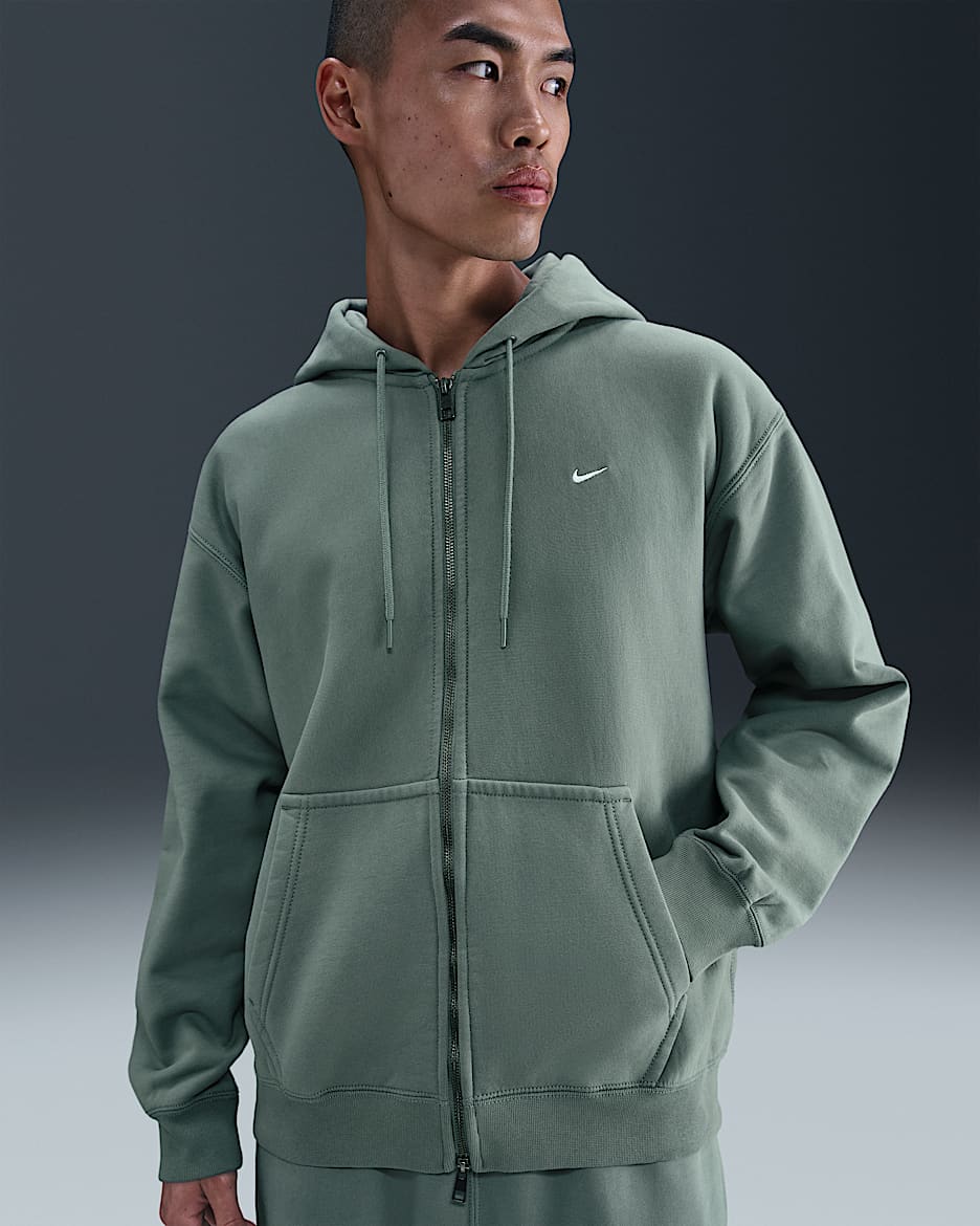 Nike Solo Swoosh 男子全长拉链开襟加绒连帽衫 - 土绿/土绿/白色