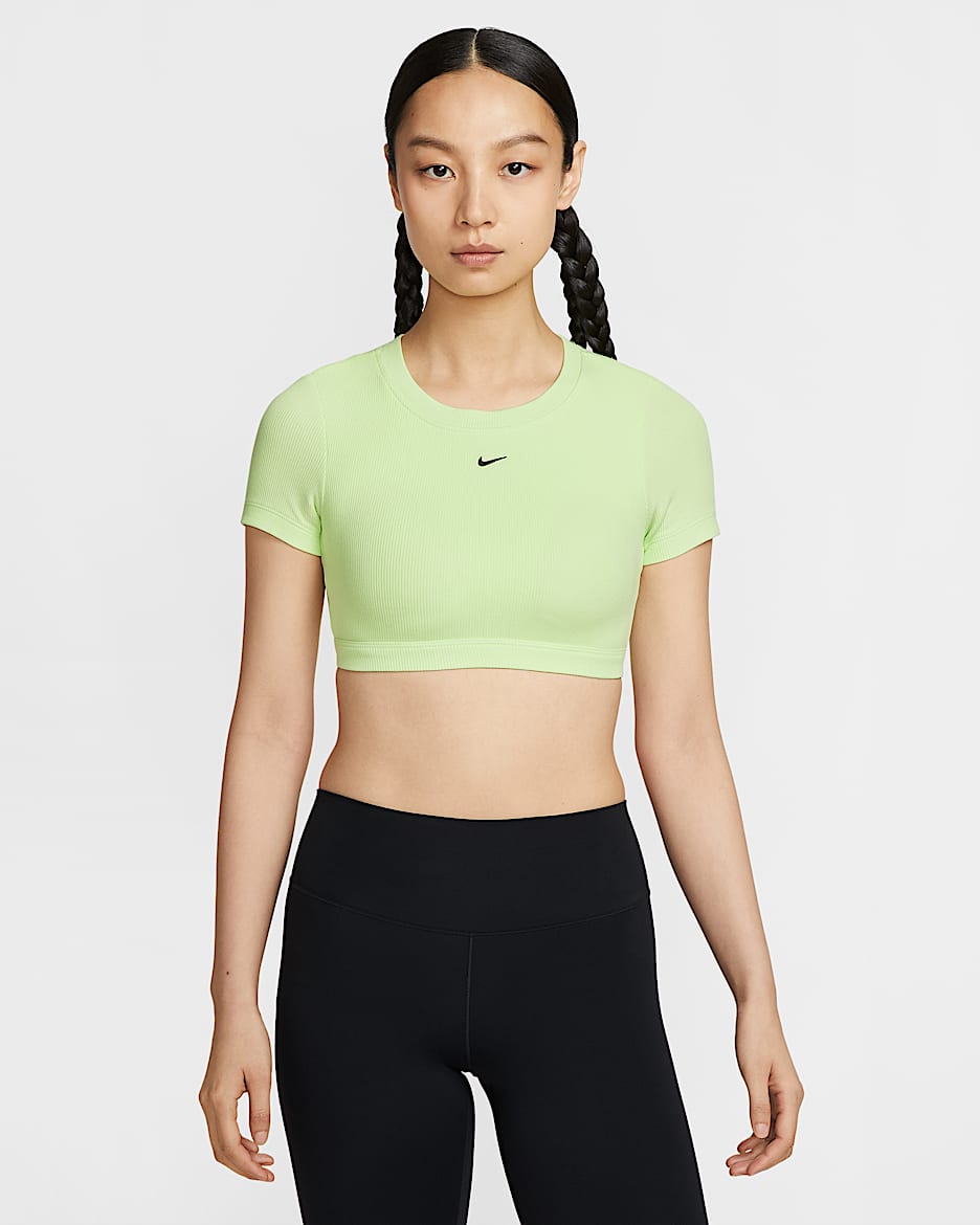 Nike Sportswear Classic 女子低强度支撑衬垫一体式短款上衣 - 浅柠色/黑
