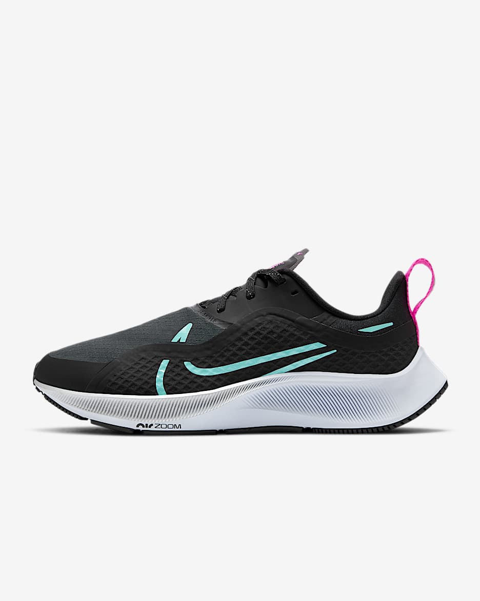 Nike Air ZM Pegasus 37 Shield 女子跑步鞋 - 黑/暗烟灰/薄雾黑蓝/极光绿
