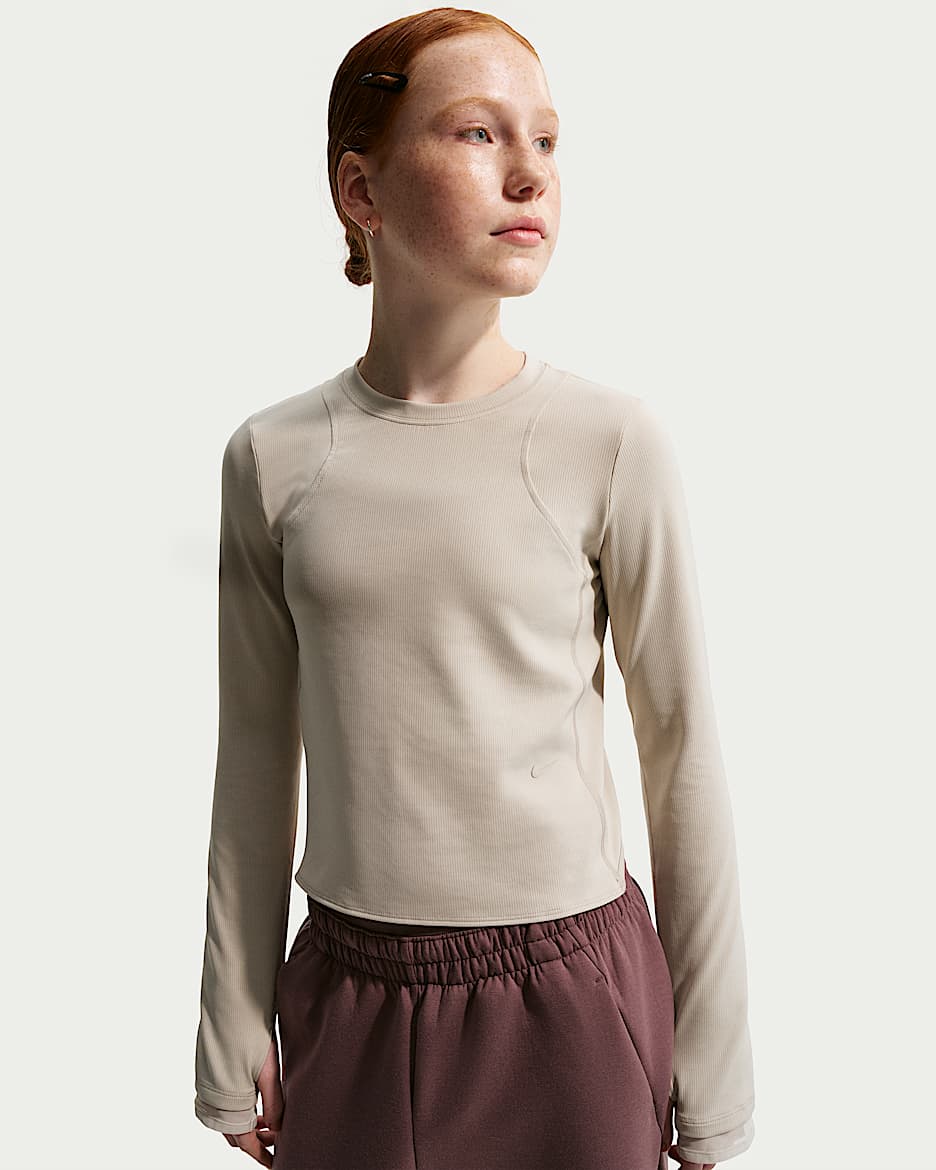 Nike MAVN Dri-FIT 耐克好动心系列大童（女孩）速干罗纹长袖上衣 - 奶白 II/奶白 II/奶白 II
