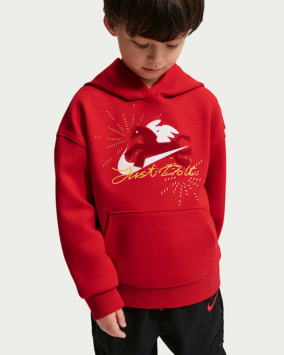 Nike 马年限定脱缰系列新年款幼童 Wings 贴片套头连帽衫 - 大学红/黄色/白色