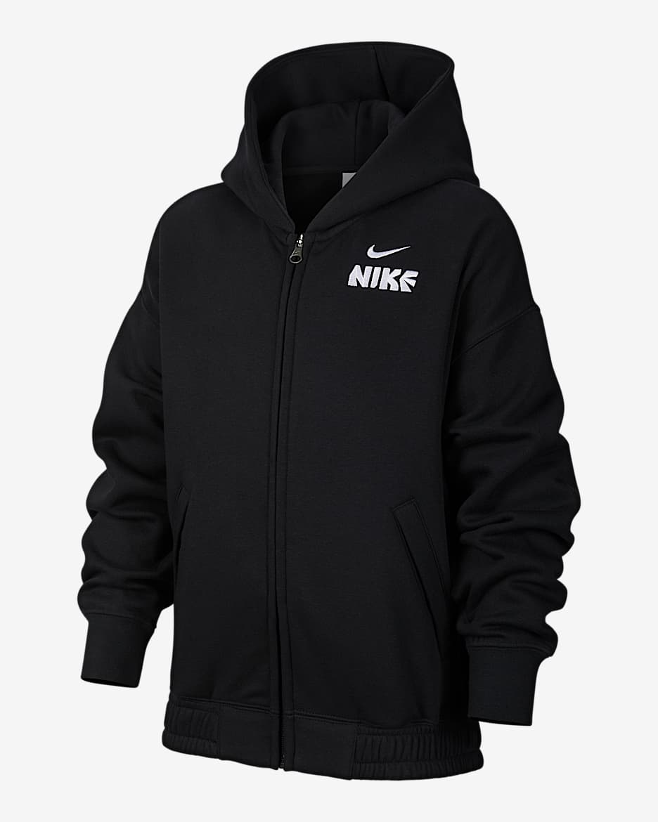 Nike 马年限定脱缰系列新年款大童(男孩)全长拉链开襟加绒连帽衫 - 黑/红色/白色