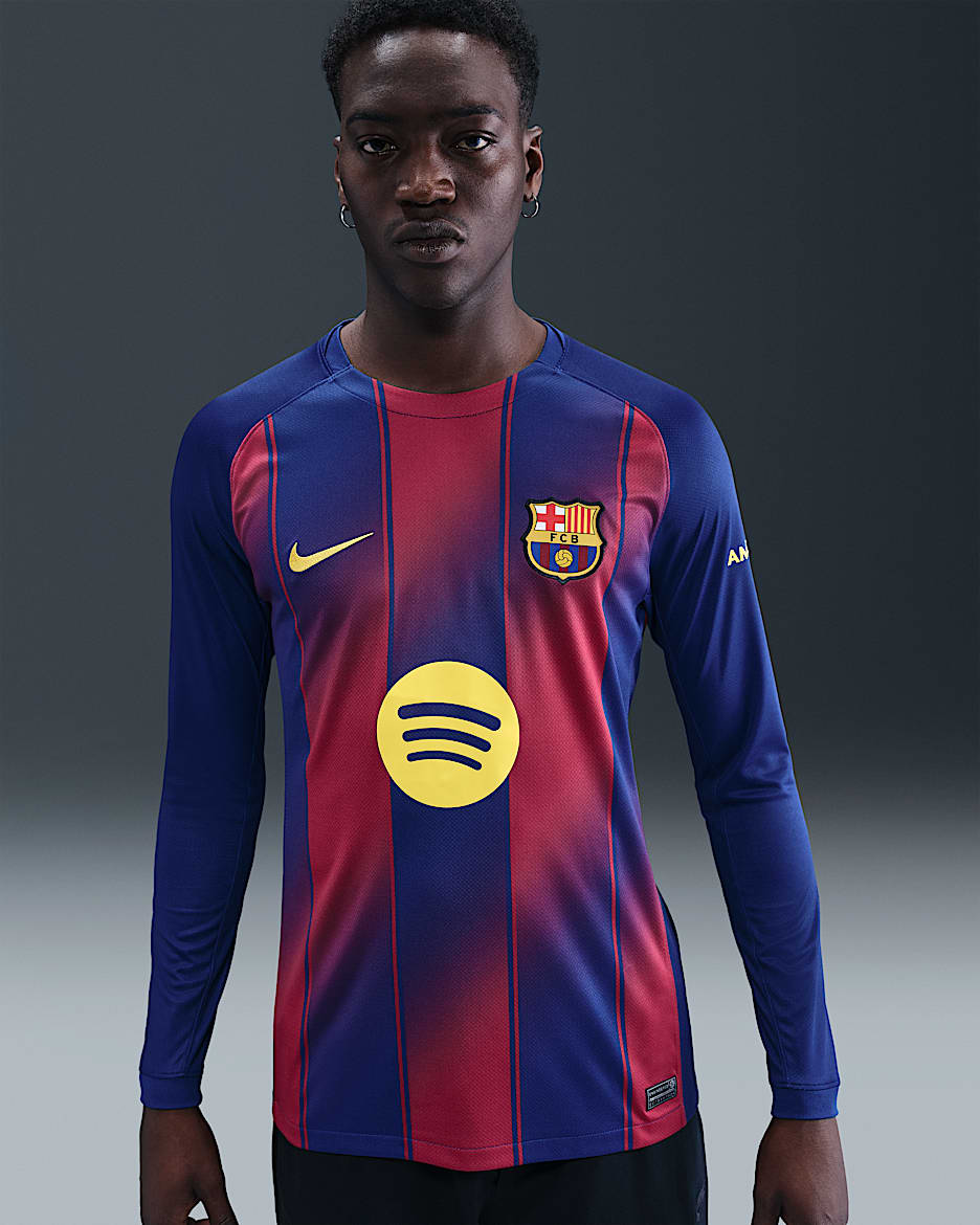 2025/26 赛季巴萨主场球迷版 Nike Dri-FIT 男子速干足球长袖球衣 - 深宝蓝/深宝蓝/贵族红/中西金