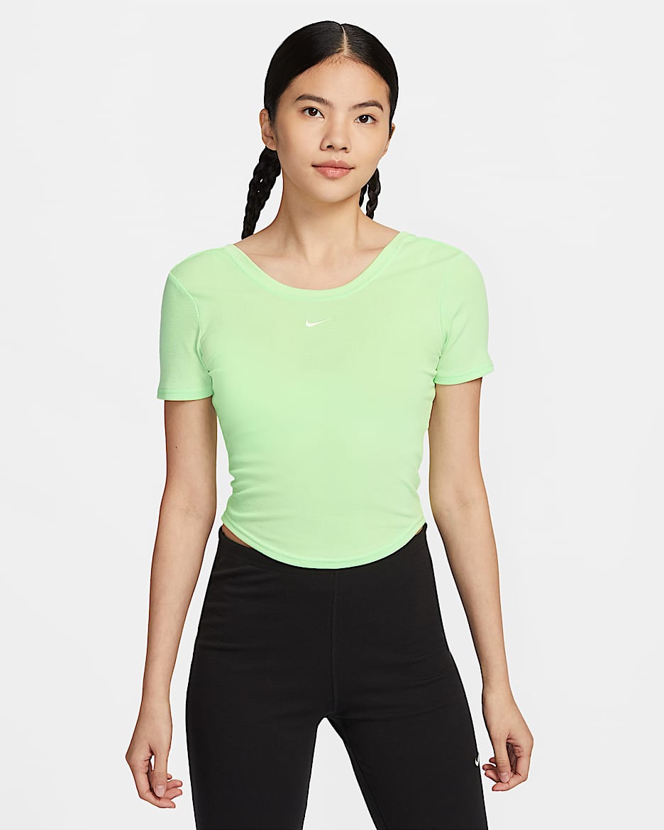 Nike Sportswear Chill Knit 女子紧身大圆领低背短袖细罗纹上衣 - 蒸气绿/帆白
