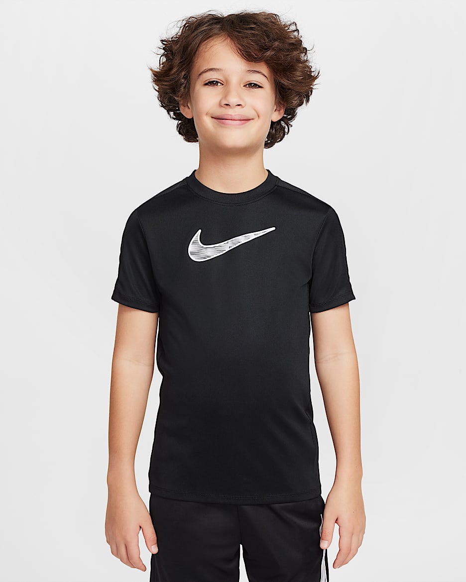Nike Trophy23 Dri-FIT 大童速干短袖上衣 - 黑/黑/白色