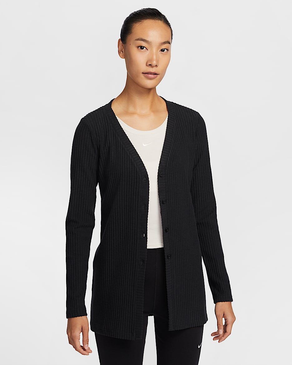 Nike Sportswear Chill Knit 巴恩风女子修身罗纹开衫 - 黑/黑