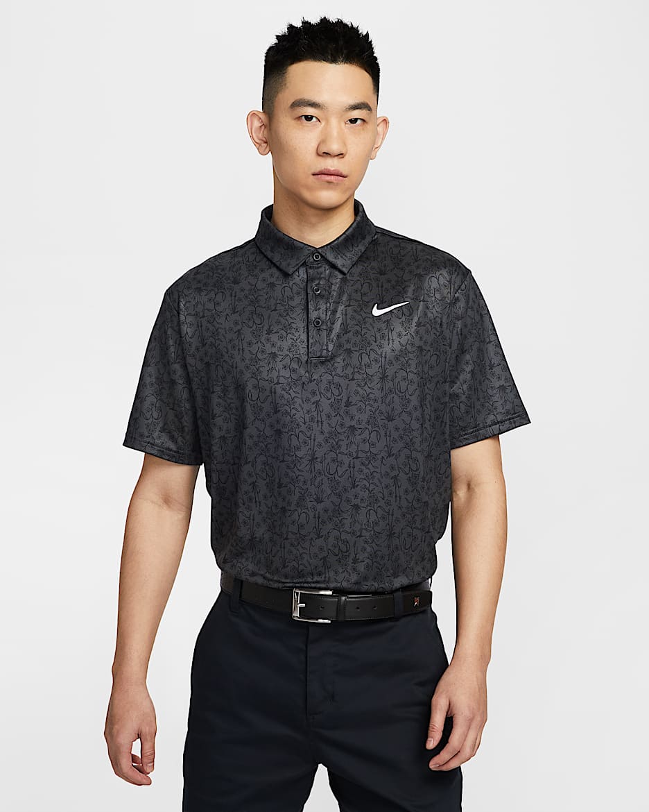 Nike Tour Dri-FIT 男子速干高尔夫翻领T恤 - 煤黑/白色