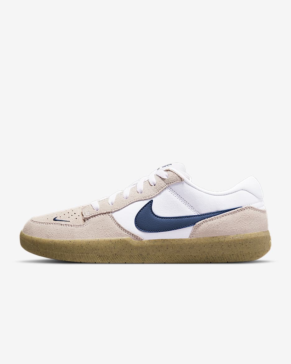 Nike SB Force 58 男/女复古情侣滑板鞋 - 白色/白色/橡皮浅褐/深海蓝