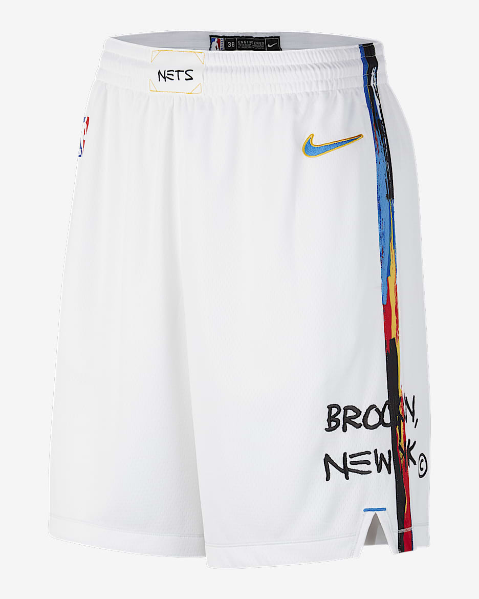 布鲁克林篮网队 City Edition Nike Dri-FIT NBA Swingman 男子速干短裤 - 白色/宝蓝