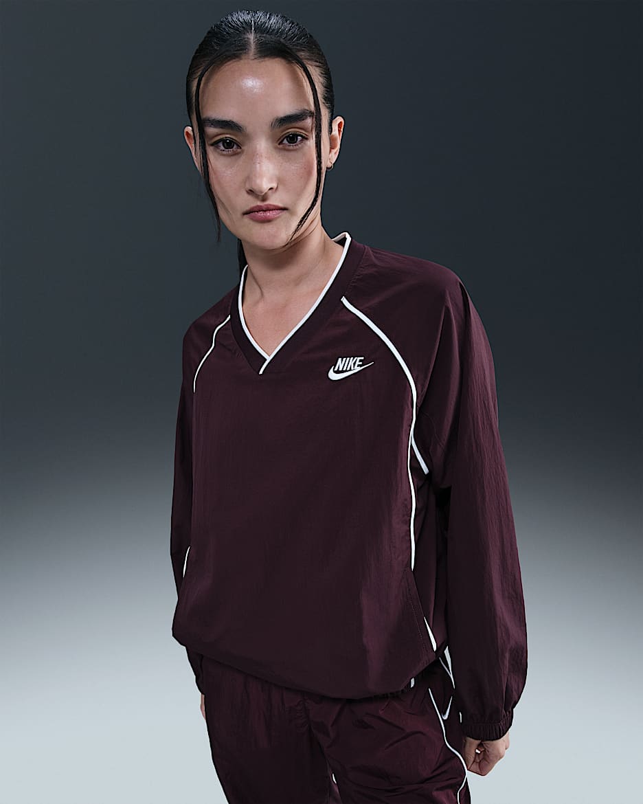 Nike Sportswear Windrunner 女子套头上衣 - 鲜亮勃艮第酒红/帆白