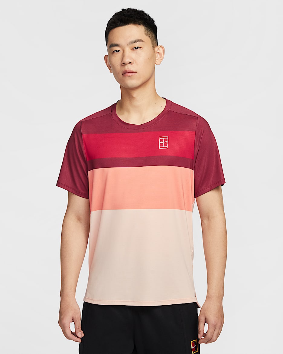 NikeCourt Advantage 男子速干网球上衣 - 队红/水洗珊瑚红/白色