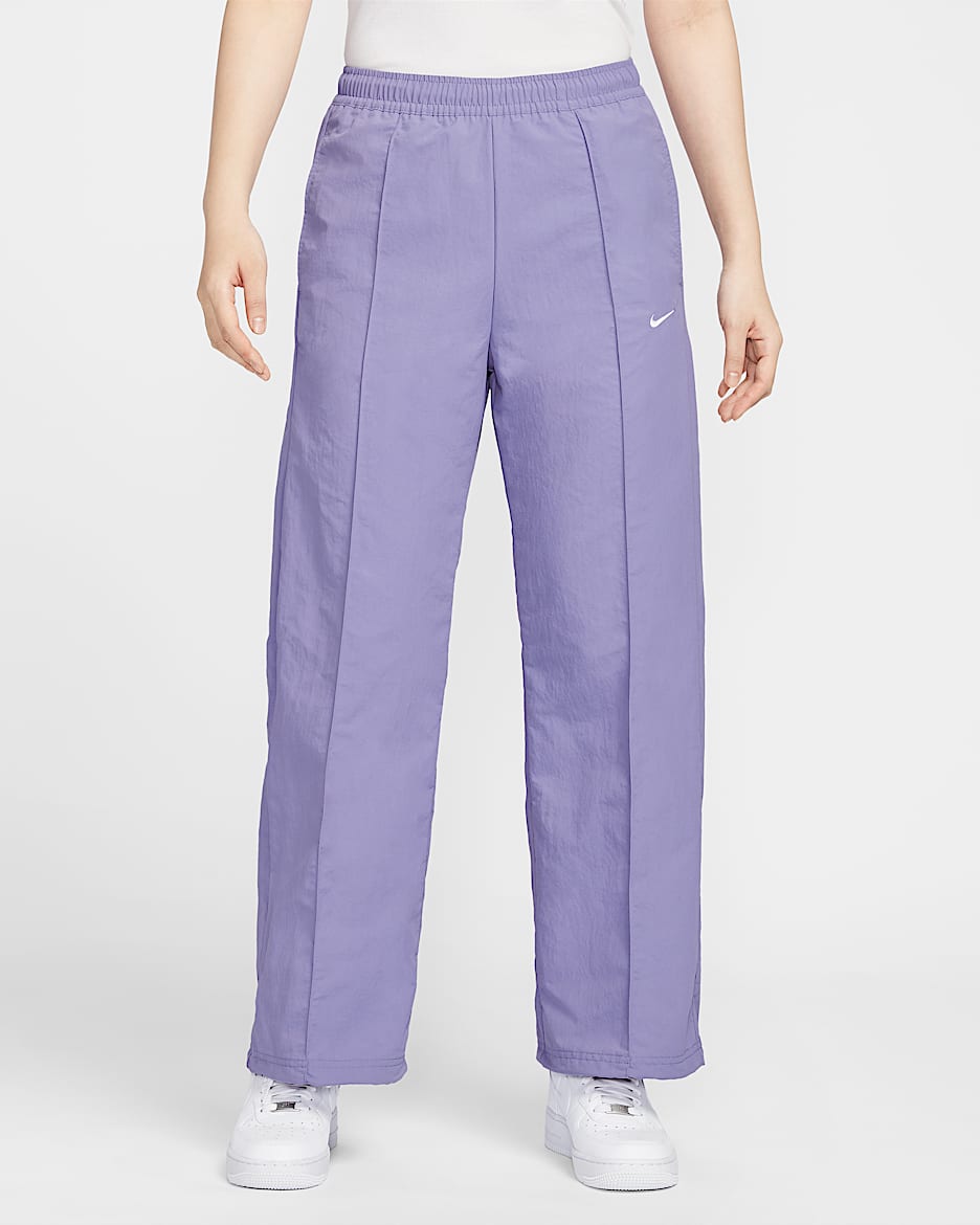 Nike Sportswear Everything Wovens 女子拒水防晒梭织中腰街舞长裤 - 暗紫/白色