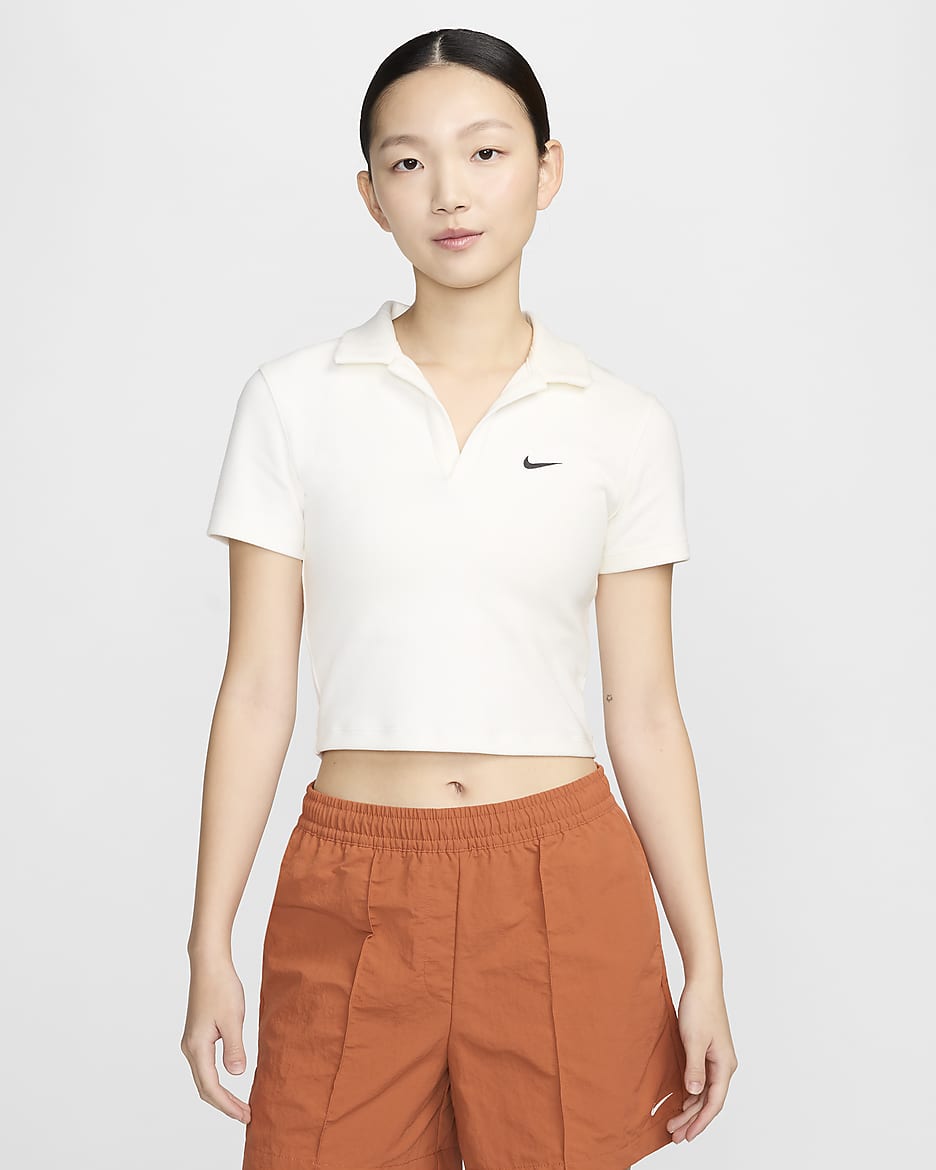 Nike Sportswear Essential 女子短袖翻领上衣 polos短T - 帆白/黑