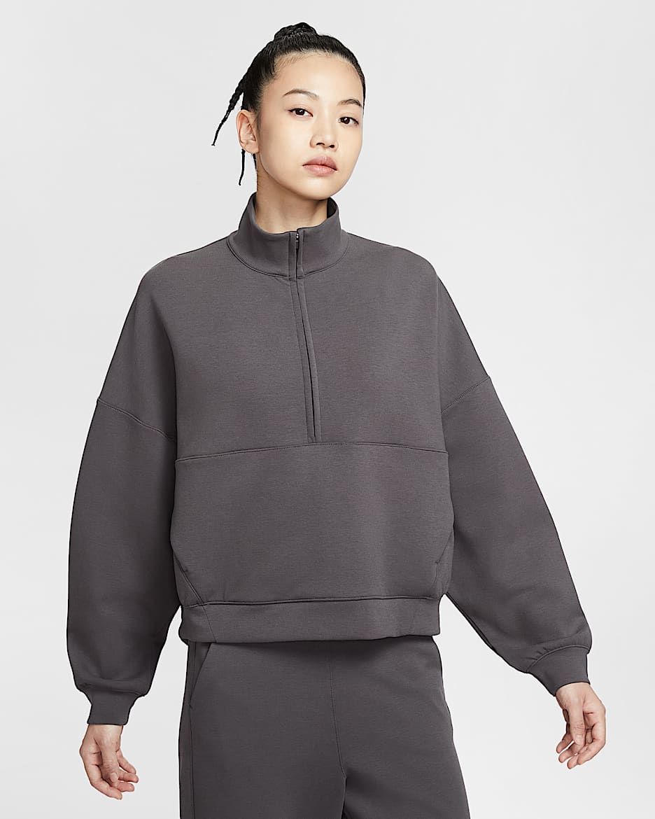 Nike 24.7 ImpossiblySoft Dri-FIT 女子 Oversize 风速干半长拉链开襟上衣 - 闪电灰/暗灰色