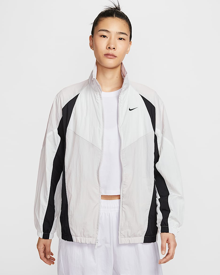 Nike Sportswear 女子 Oversize 风运动夹克 - 苍野灰/山峰白/黑/黑
