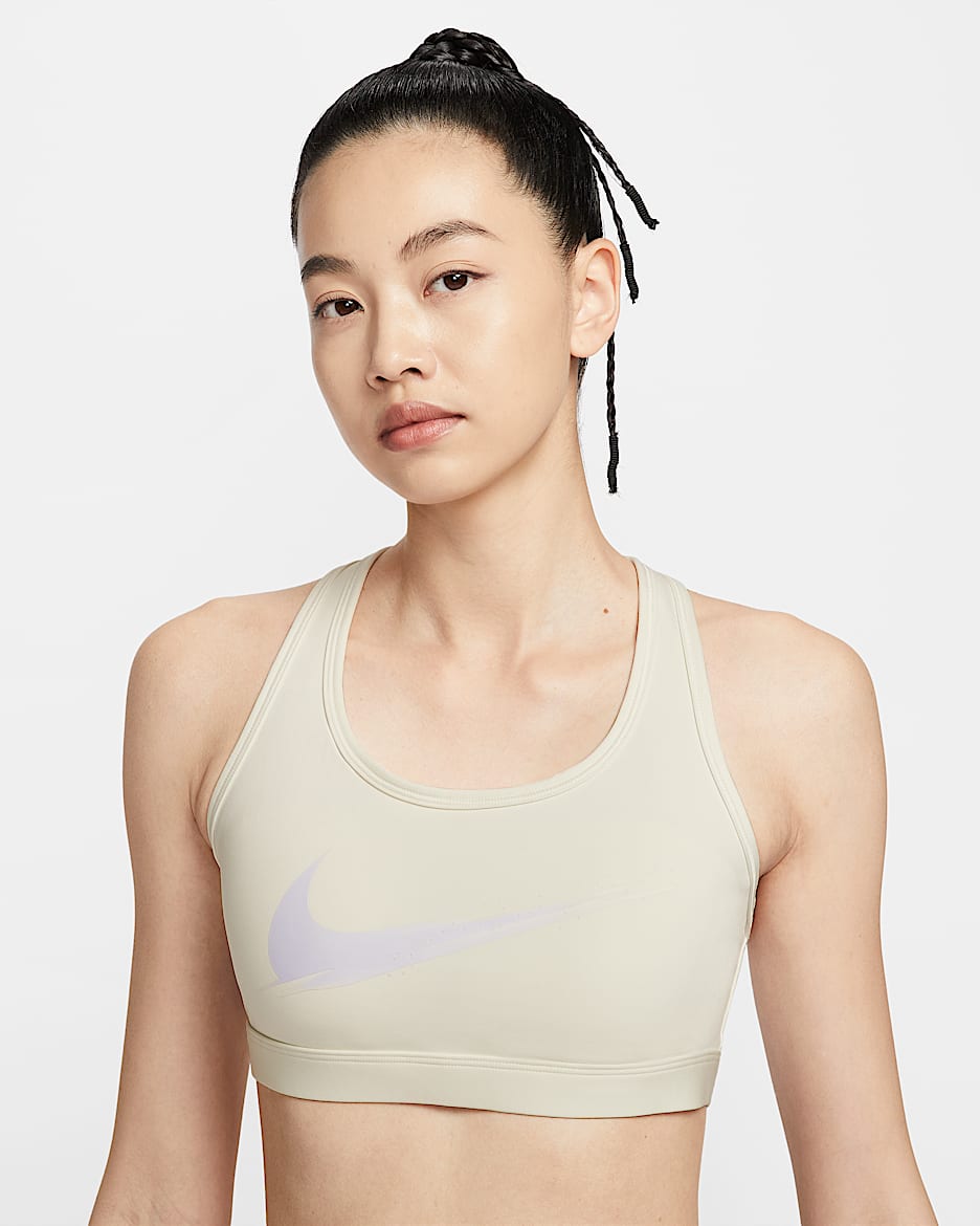 Nike Swoosh 女子速干中强度支撑衬垫运动内衣 - 珍珠灰