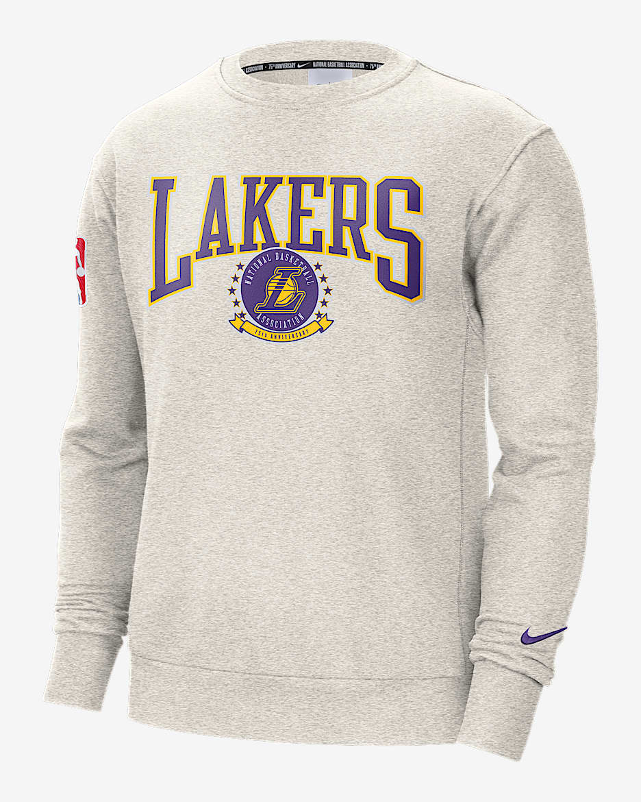 洛杉矶湖人队 Courtside Nike NBA 男子起绒圆领运动衫 - 调色桦树色/白色/全域紫