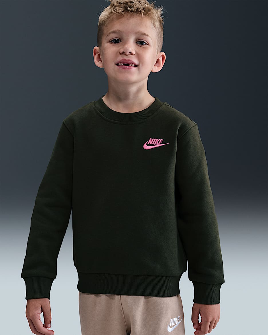 Nike Sportswear Mini Me 幼童校园风加绒圆领上衣 - 红杉绿
