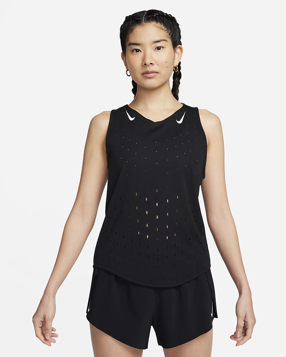 Nike AeroSwift Dri-FIT ADV 女子速干跑步背心 - 黑/白色/白色