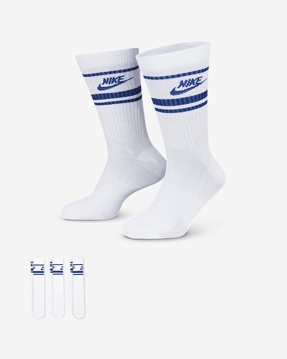 Nike Sportswear Dri-FIT Everyday Essential 速干中筒运动袜（3 双） - 白色/游戏宝蓝/游戏宝蓝