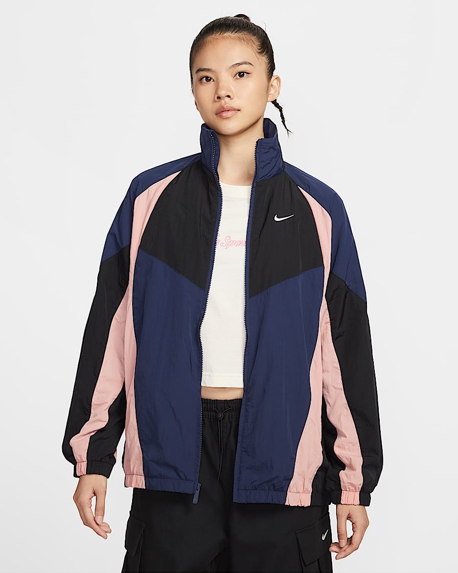 Nike Sportswear 女子 Oversize 风运动夹克 - 深藏青/黑/微粒粉/帆白
