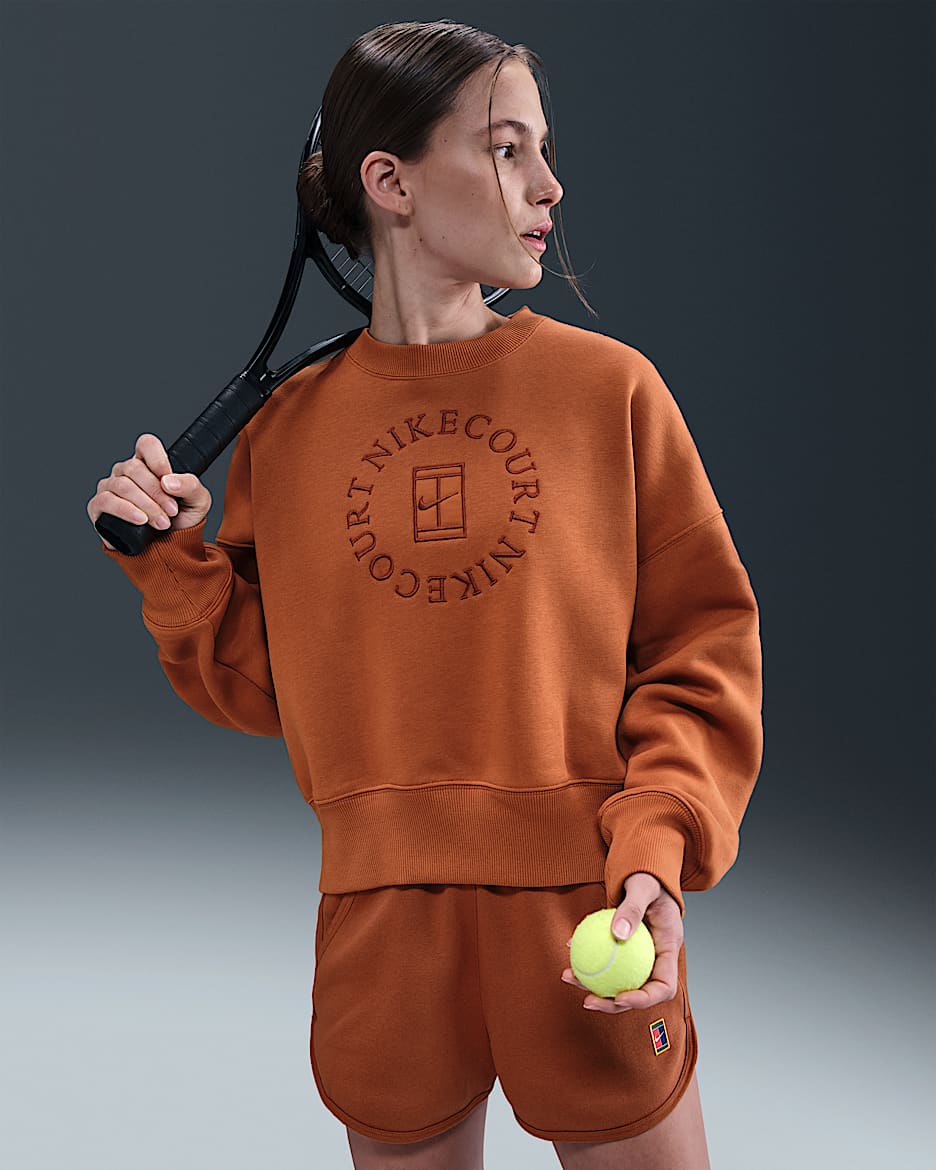 NikeCourt Heritage Phoenix Fleece 女子 Oversize 风加绒圆领运动衫 - 暗赤褐/浅黄褐