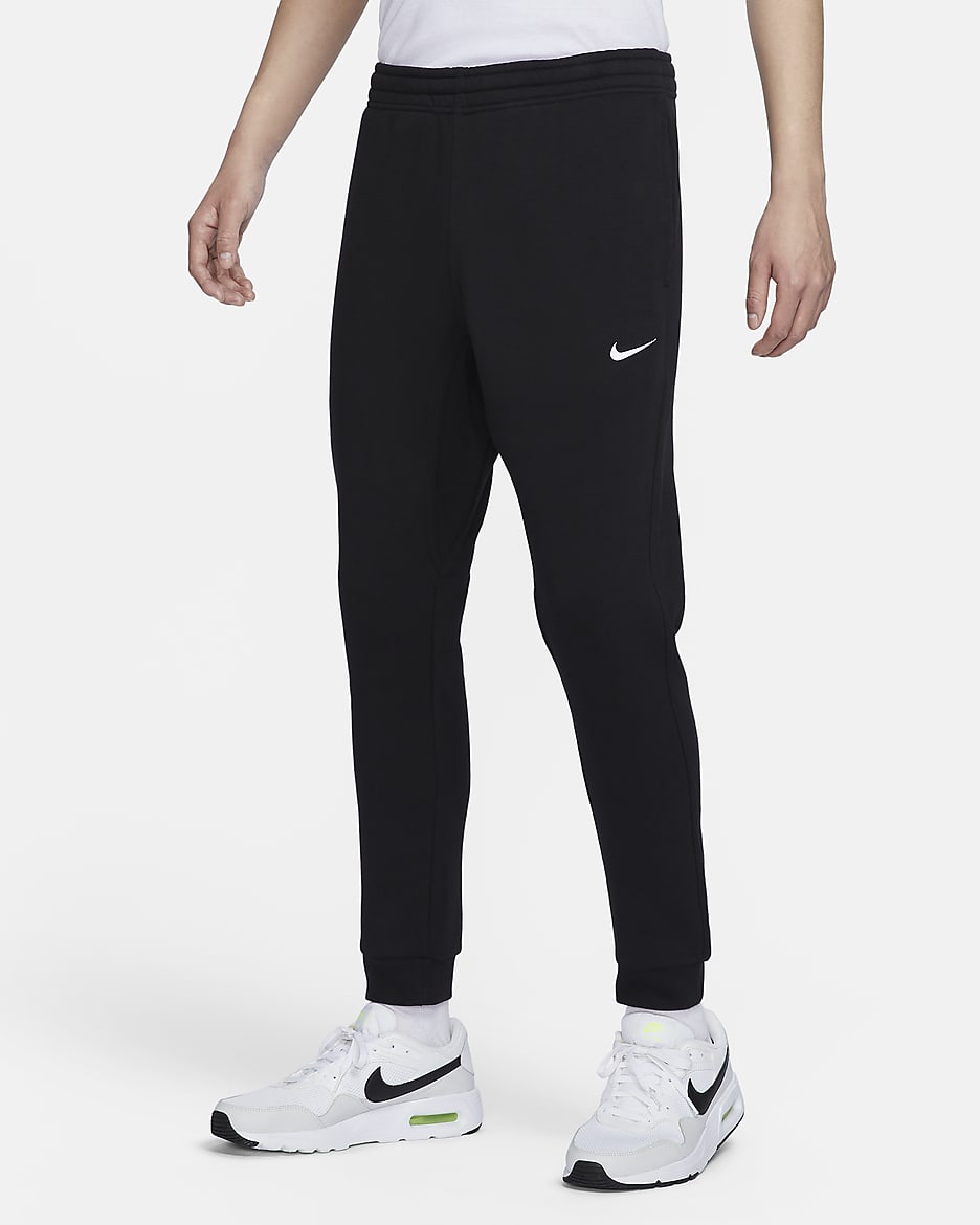 Nike Club Fleece 男子锥形剪裁加绒长裤 - 黑/白色