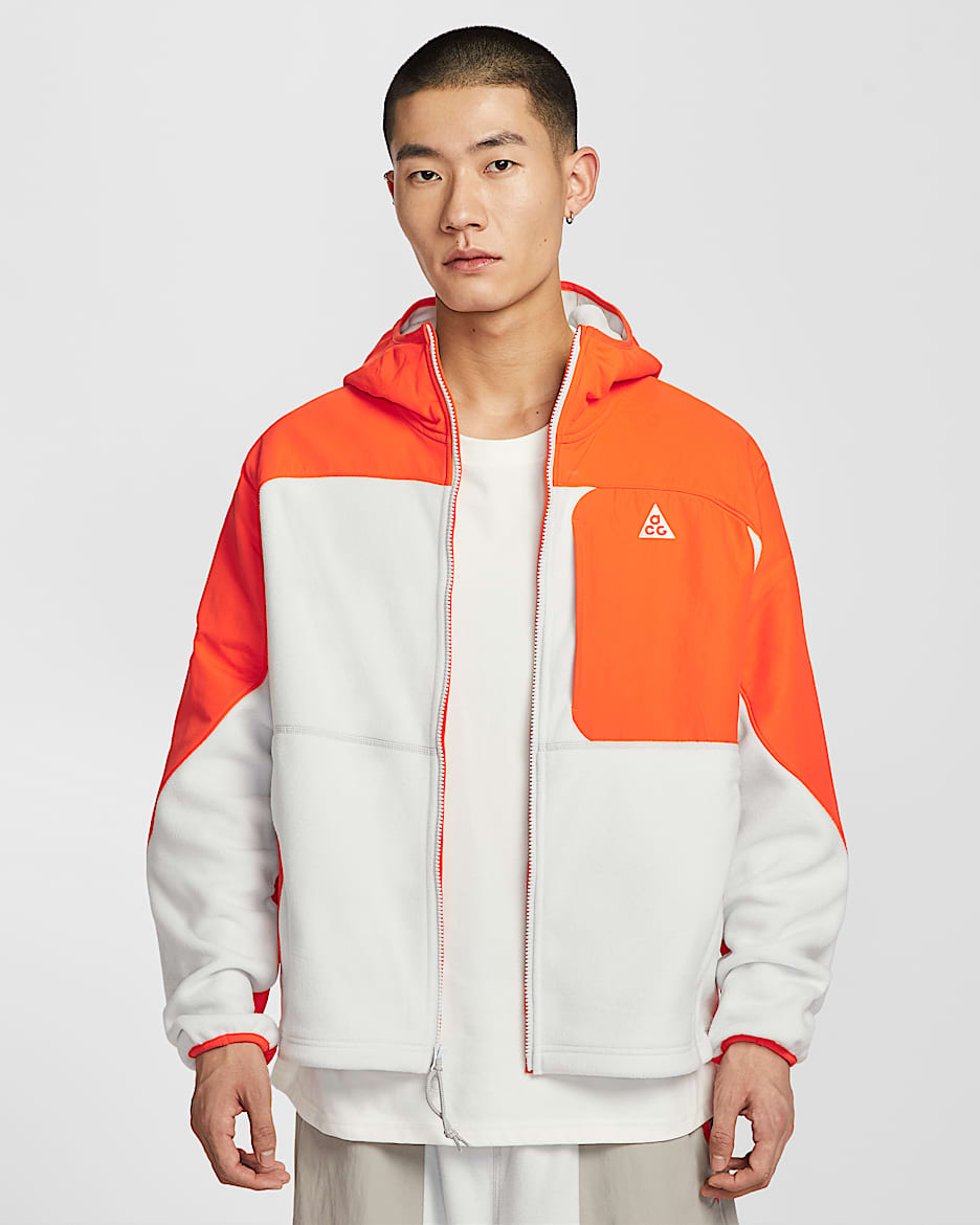 Nike ACG "Wolf Tree" Plus 男子全长拉链开襟宽松摇粒绒连帽上衣 - 安全橙/尘光子色/明亮紫/山峰白