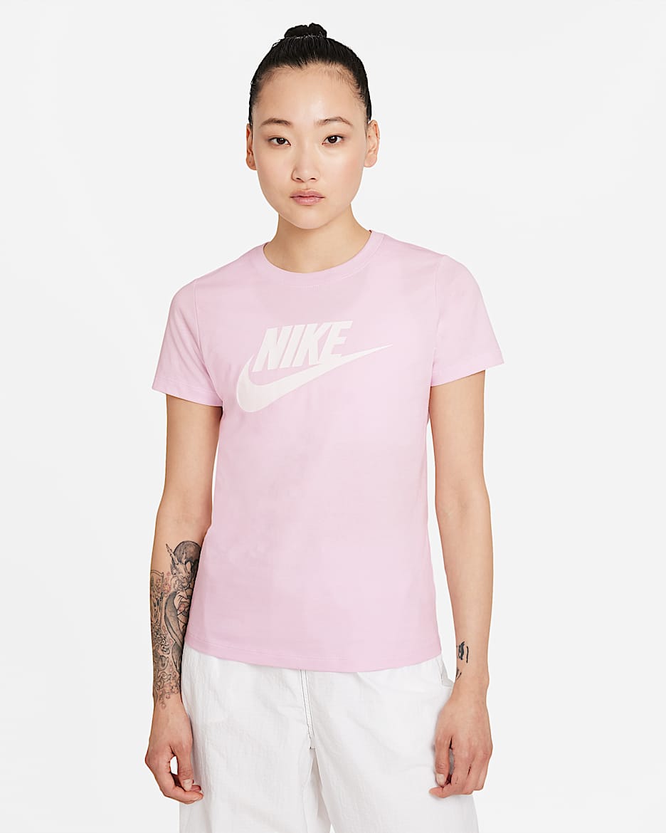 Nike Sportswear Essential 女子休闲舒适纯棉T恤 - 帝王粉/白色