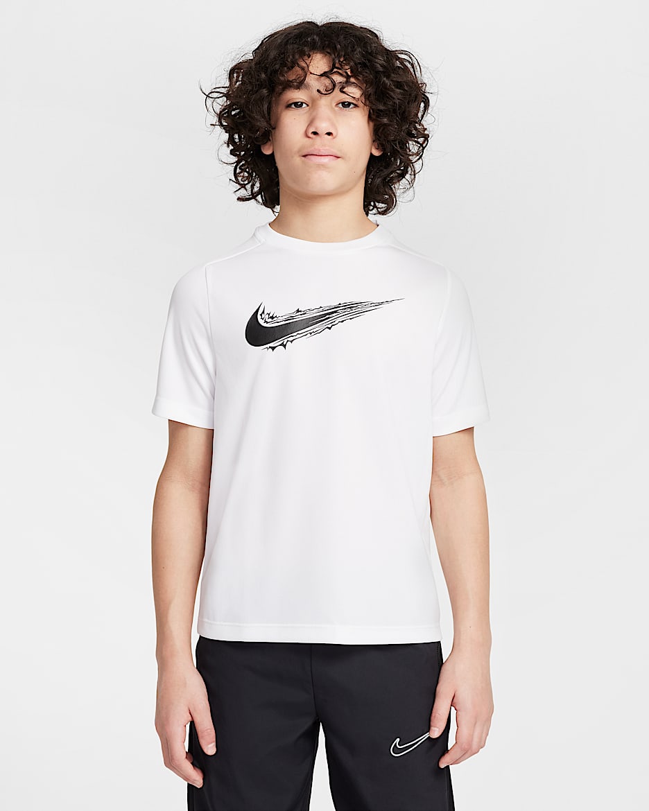 Nike Multi Dri-FIT 大童（男孩）速干短袖上衣 - 白色/黑