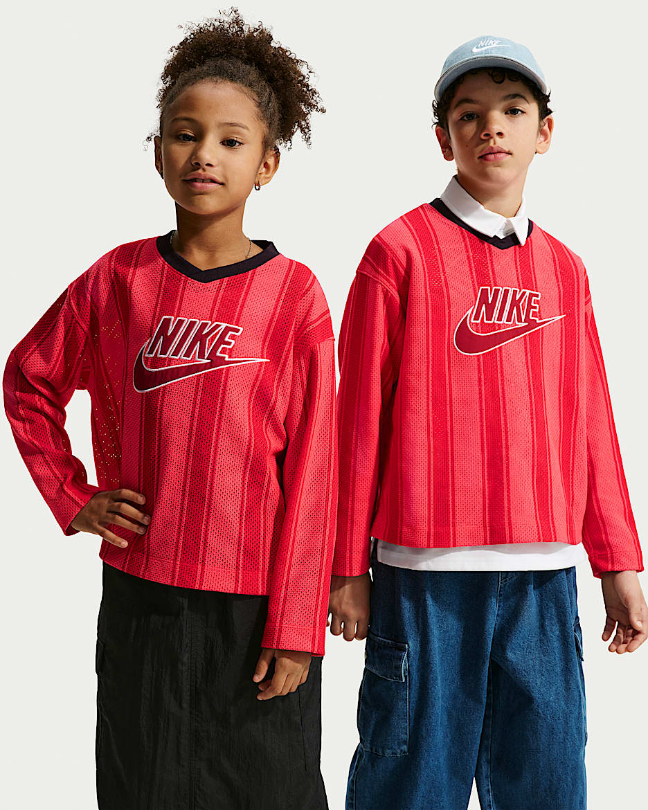 Nike Sportswear Collection 大童长袖网眼球衣 - 浅深红/黑/深队红