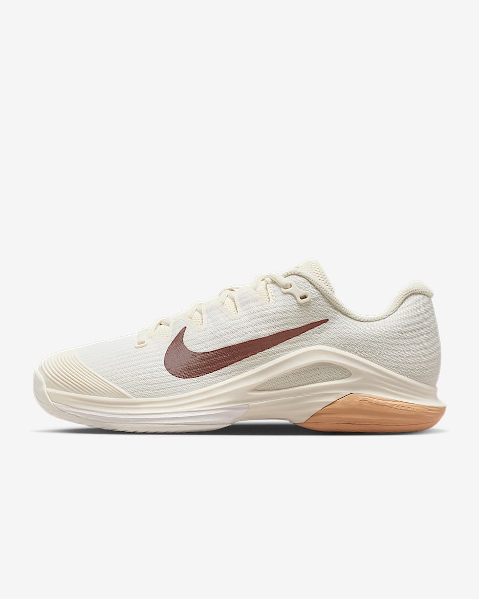 Nike Vapor 12 女子硬地球场网球鞋 - 淡象牙白/棕褐色/图腾黑紫