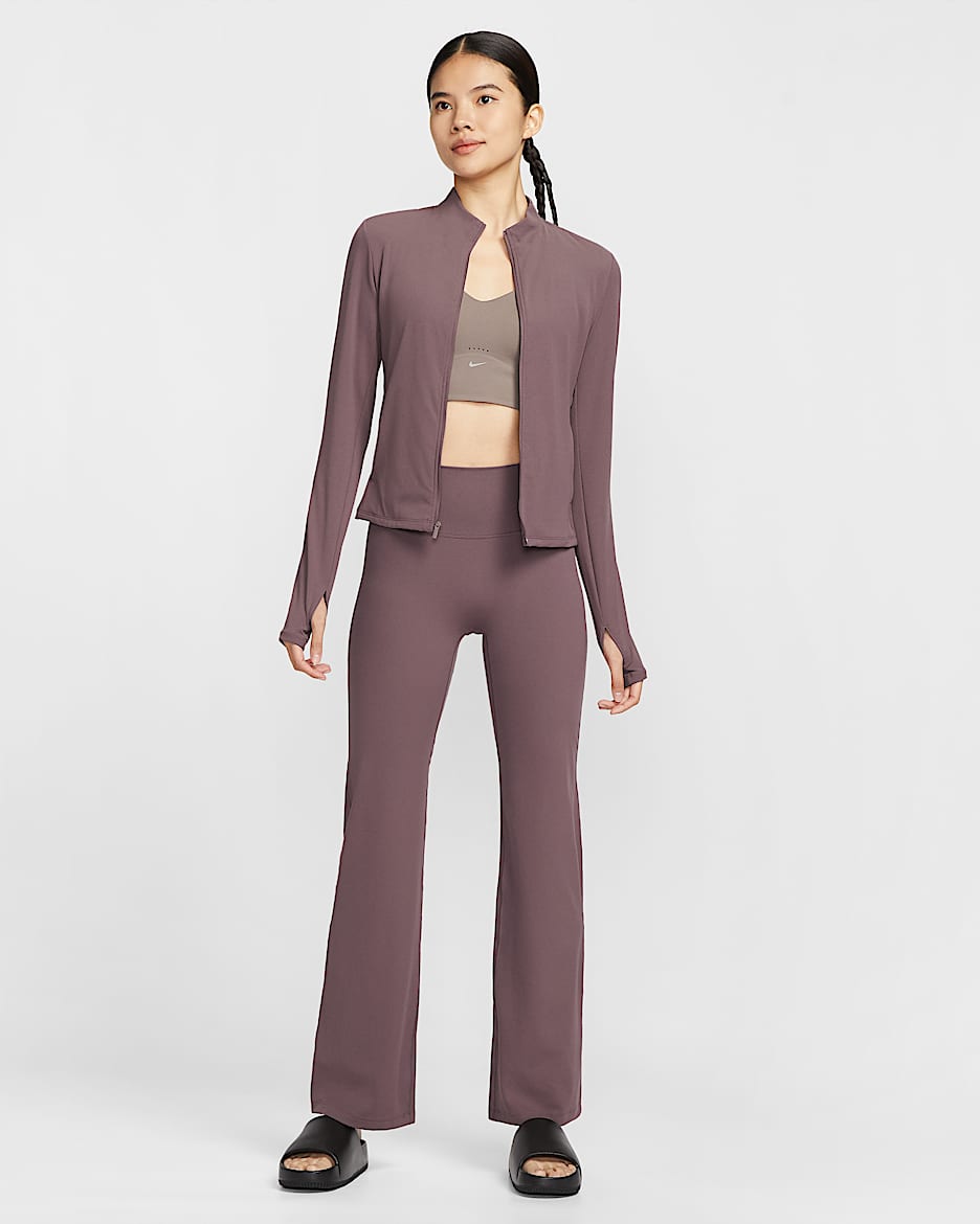 Nike Zenvy 女子速干高腰喇叭紧身裤 - 图腾黑紫/白色