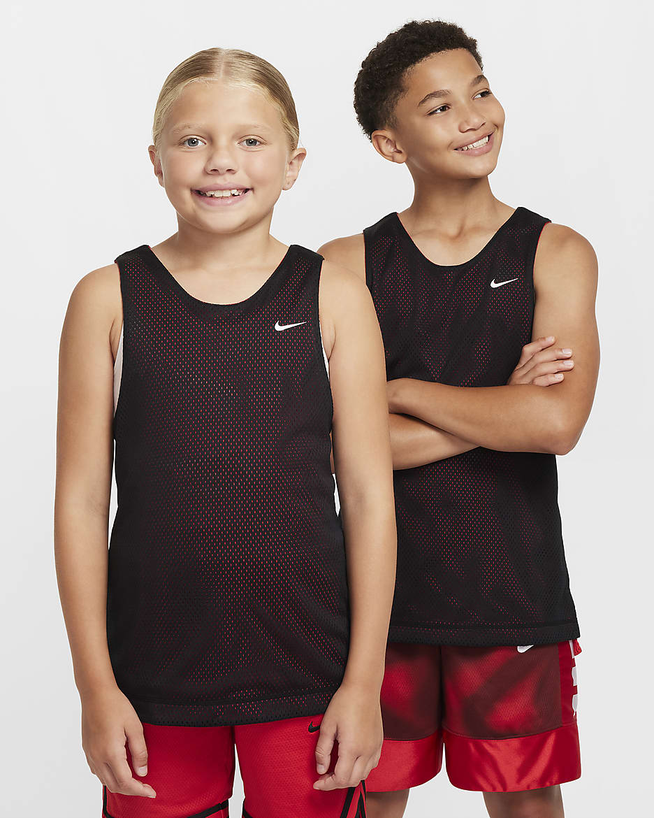 Nike Dri-FIT 大童透气速干双面穿球衣 - 黑/大学红/白色