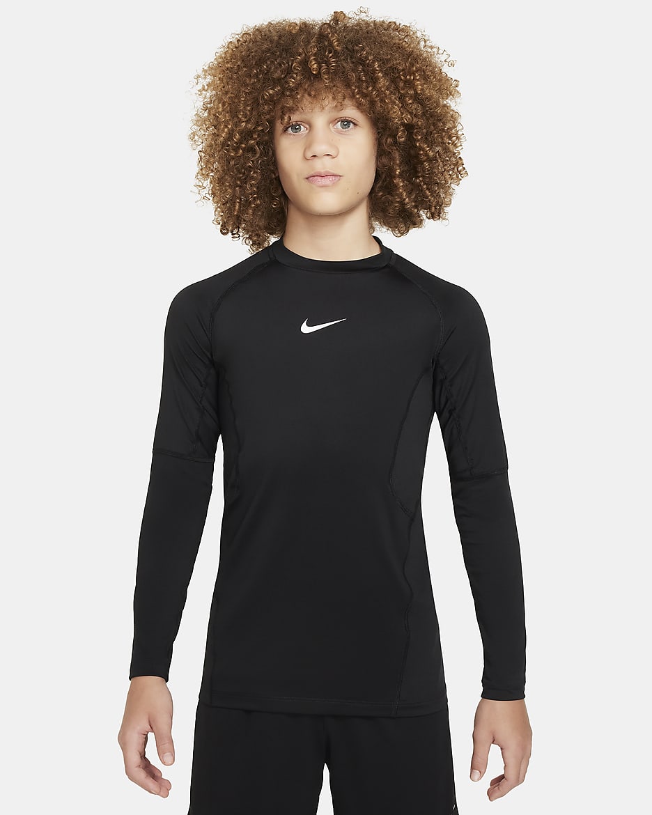 Nike Pro Dri-FIT 大童（男孩）足球速干长袖训练上衣 - 黑/白色
