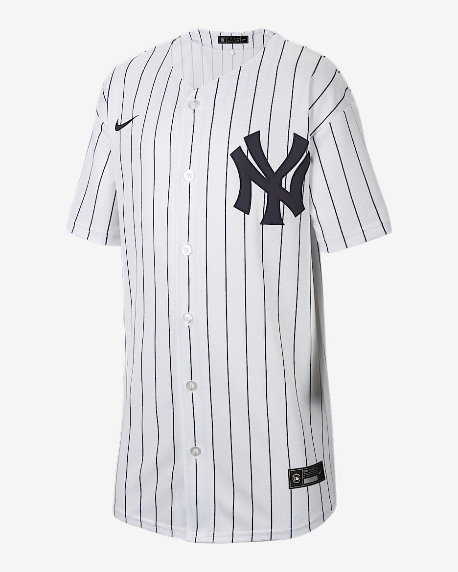 MLB 纽约洋基队（主场）大童（男孩）球衣 - 白色/深海蓝
